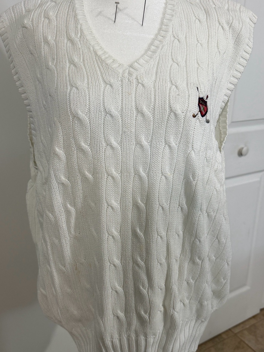 Polo by Ralph Lauren Cream Cable Knit Vest with Crest Emblem